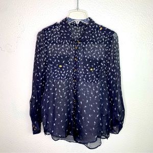 Anthropologie Navy Blue Silk Button Down Shirt D26